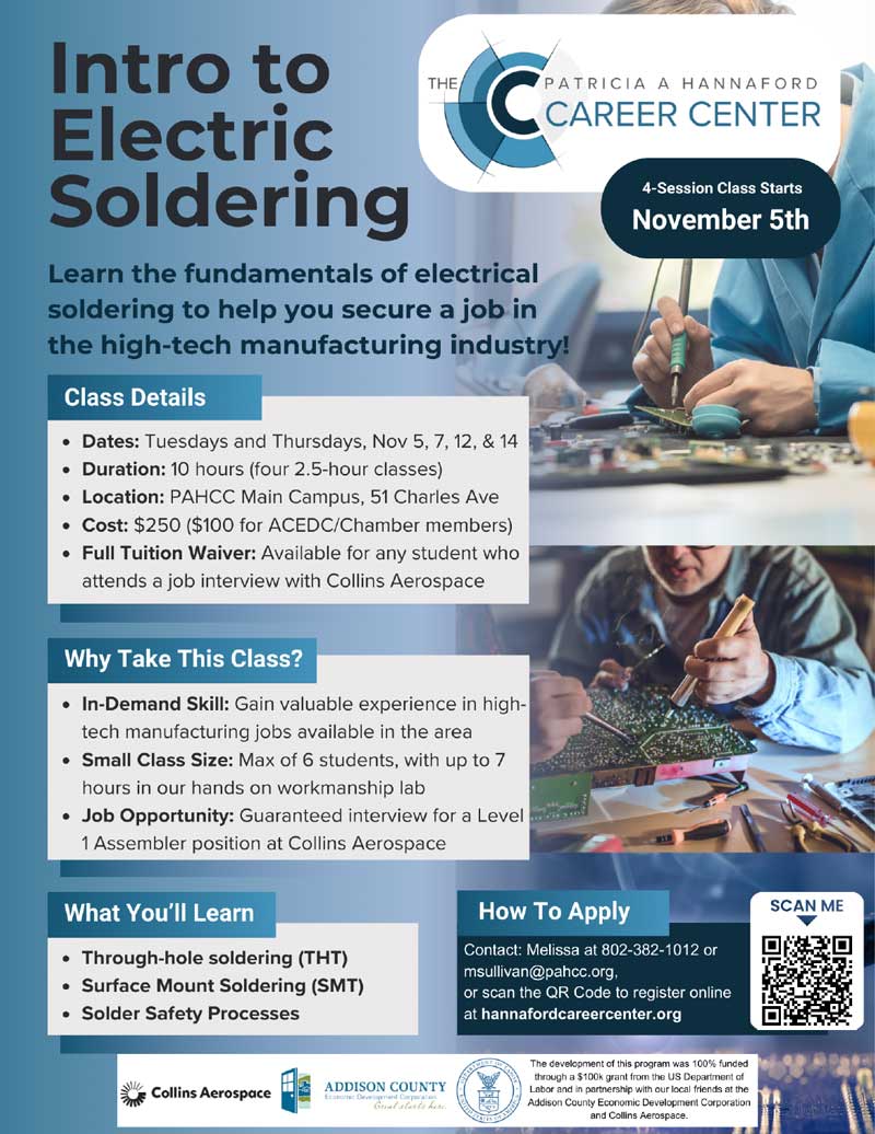 PAHCC Intro to Soldering Class flyer