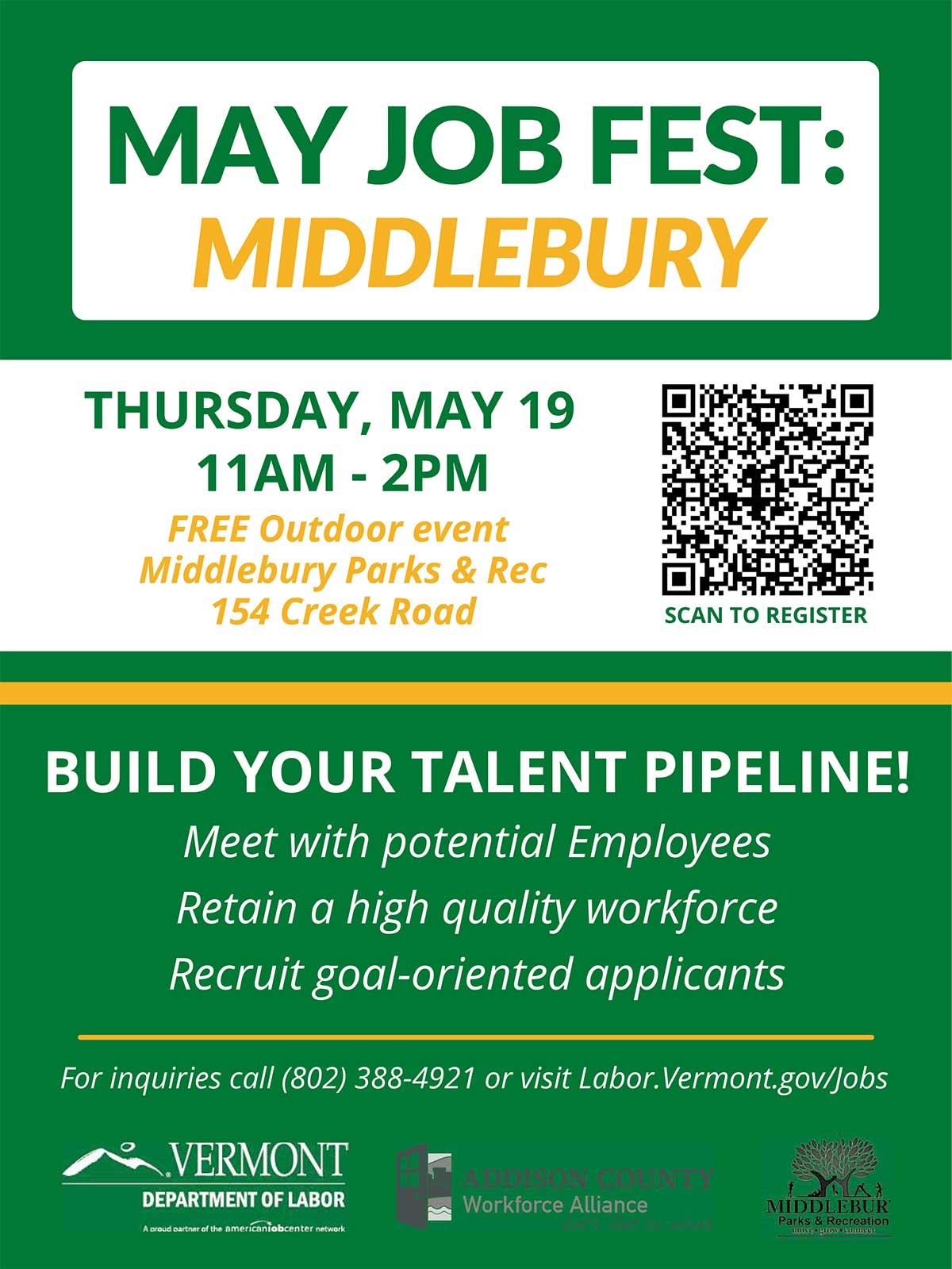 Middlebury Job Fest Employer Flyer