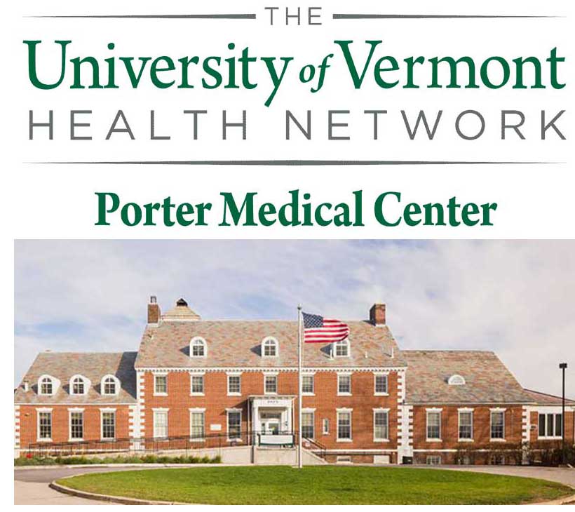 Porter Medical Center logo and painting of main building by Oliver Parini