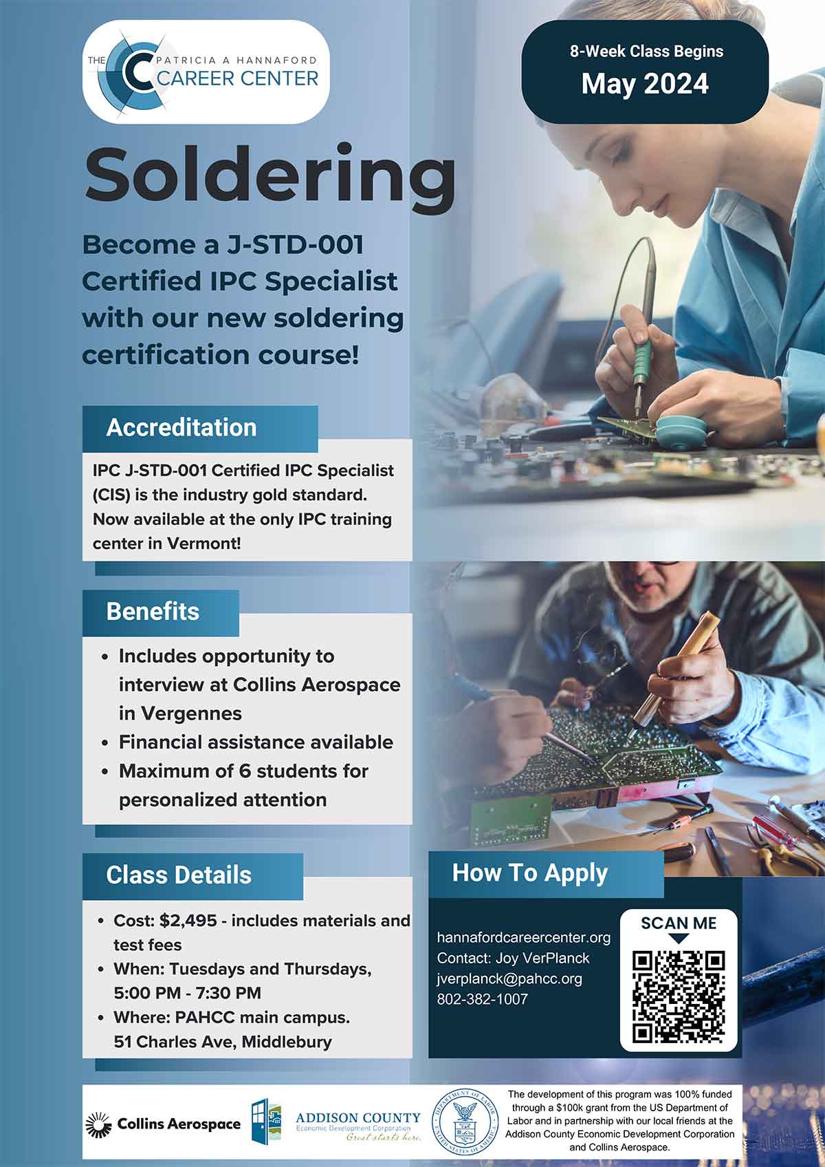 Soldering Certification Class at PAHCC informational flyer