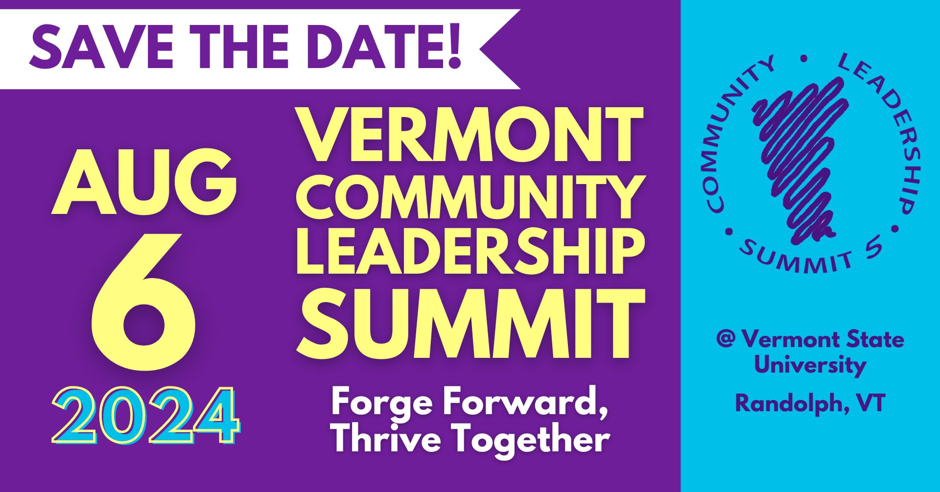 Vermont Community Leadership Summit 2024 Save the Date banner