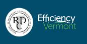 Regional Development Corporations of Vermont logo and Efficiency Vermont logo on a dark blue background