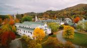 Aerial view of Vermont Law and Graduate School during foliage season