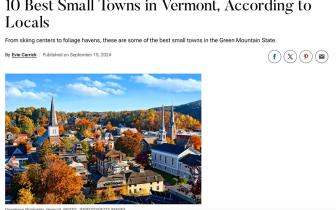 Screenshot of Travel & Leisure article about the 10 best small towns in Vermont